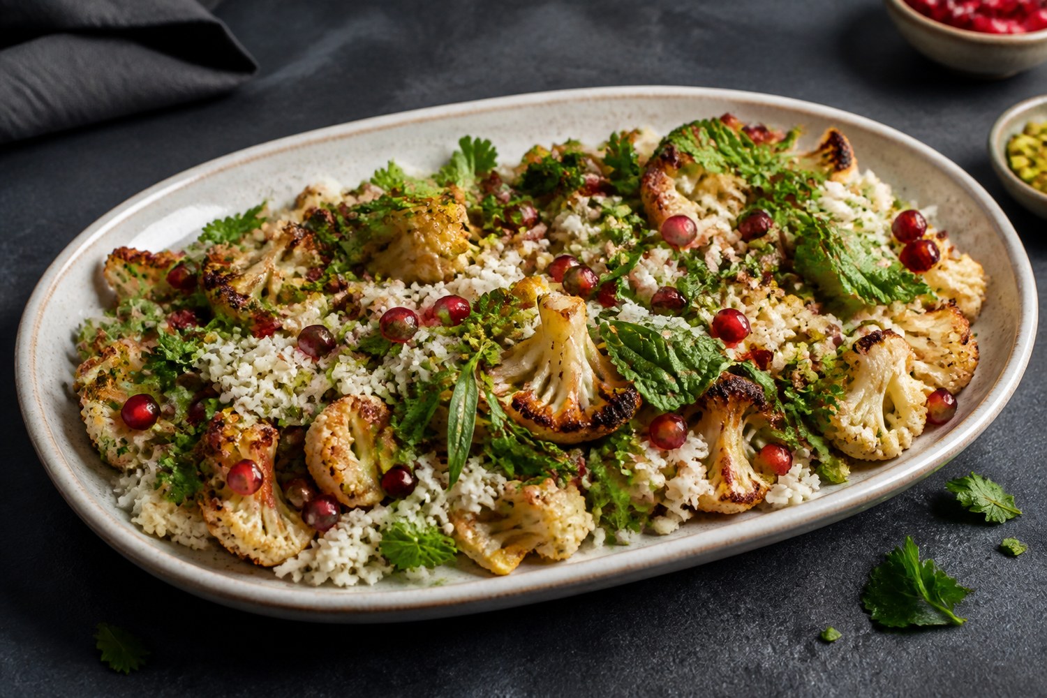 Blumenkohlsalat mit Granatapfel und Pistazien