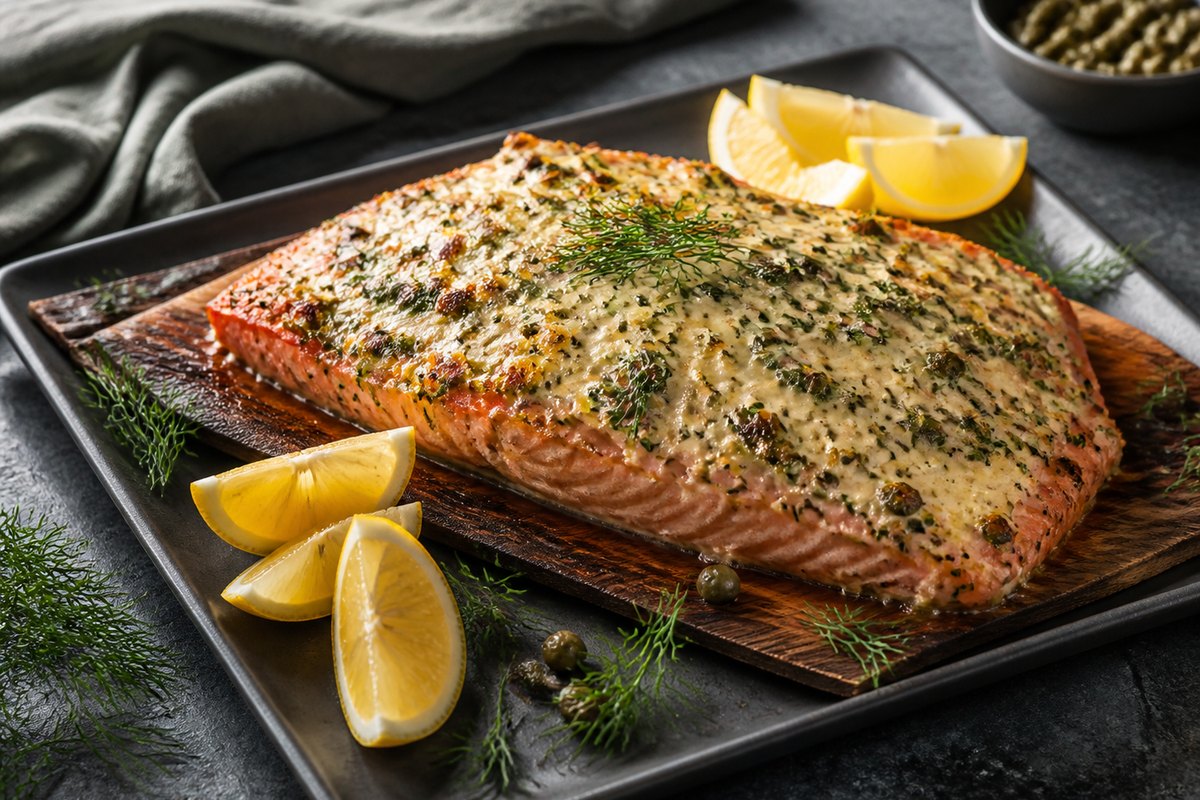 Lachs auf Zedernbrett mit Remoulade