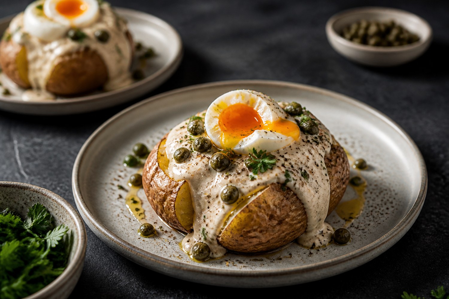 Ofenkartoffeln mit Ei und Tonnato-Sauce