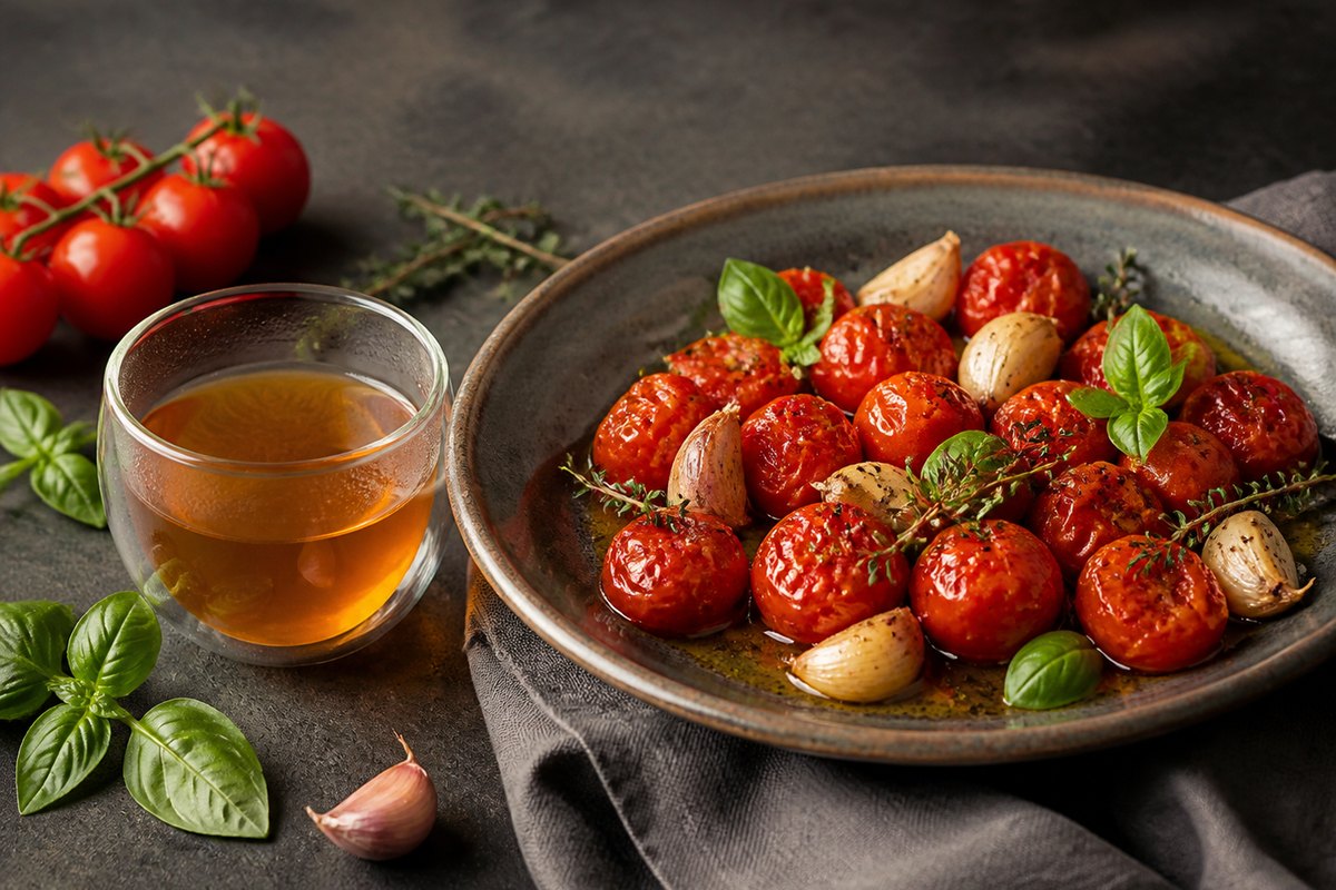 Tomatenessenz und Schmortomaten